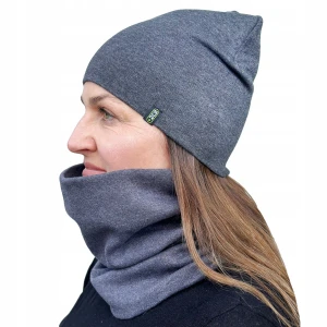 Czapka i komin damski komplet dwuwarstwowy bawełniany SVR+ GRAFIT UNI