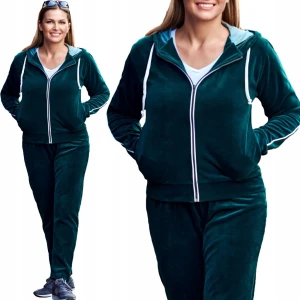 Dres welurowy damski rozpinany z kapturem ciepły wygodny ZIELONY PL Adi