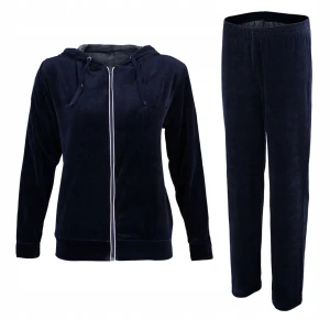 Dres welurowy damski rozpinany z kapturem ciepły wygodny granatowy PL Adi