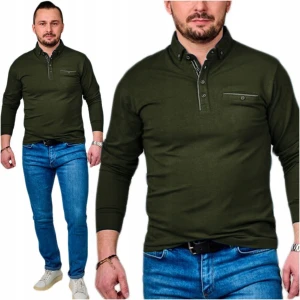 Bluzka koszulka męska z długim rękawem cienka polo zapinana 101 khaki