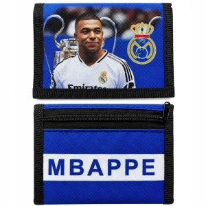 Portfel Mbappe Real Niebieski z materiału na Rzep Dla Chłopca rozkładany
