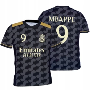 MBAPPE KOSZULKA Piłkarska krótki rękaw Real Czarny Kibica T-SHIRT