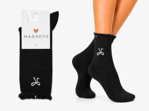 Skarpetki Damskie Cienkie Bawełniane Eleganckie czarne z kokardą uni 35-42