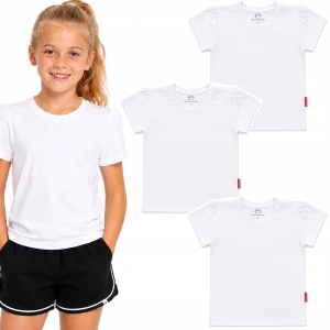 3 Sztuki Koszulka na WF dla dziewczynki T-Shirt Bawełniany krótki BIAŁA
