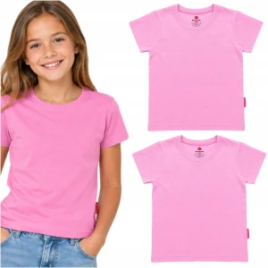 2 sztuki Koszulka dziewczęca bawełna T-SHIRT na WF krótki rękaw różowa