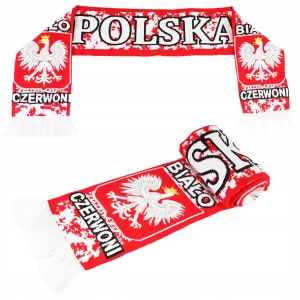SZALIK POLSKI Kibica Reprezentacja Polski Tkany BIAŁO CZERWONY 140x20 cm