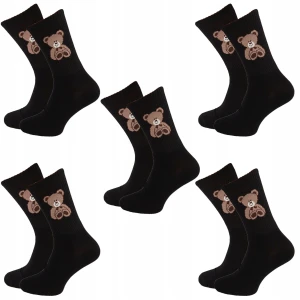 5x Długie Czarne Skarpety KOMPLET z nadrukiem Misia Bawełniane UNISEX Martinex