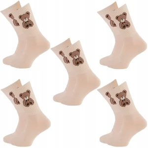 5x Długie Beżowe Skarpety KOMPLET z nadrukiem Misia Bawełniane UNISEX Martinex
