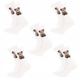 5x Długie Białe Skarpety KOMPLET z nadrukiem Misia Bawełniane UNISEX Martinex