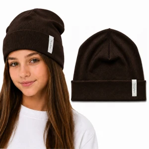Czapka Damska Bawełniana Beanie Wiosna Jesień Gładka BRĄZOWA PL