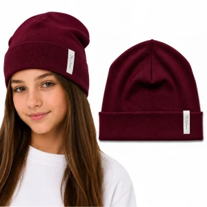 Czapka Damska Bawełniana Beanie Wiosna Jesień Gładka BORDOWA PL