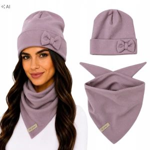 Czapka i Chusta Komplet Damski Bawełna Jesienny jasny brudny róż 54 cm