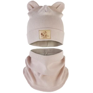 Beżowy komplet dziewczęcy czapka i komin GIRL naszywka Myszka Minnie 50 cm