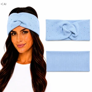 OPASKA NA GŁOWĘ Damska Bawełniana Prążek TURBAN Dżety BŁĘKIT UNI