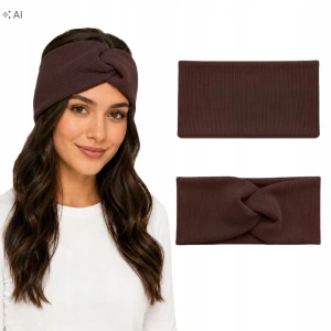OPASKA NA GŁOWĘ Damska Bawełniana Prążek TURBAN zwykła Czekoladowy UNI
