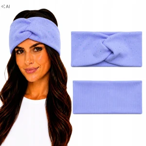 OPASKA NA GŁOWĘ Damska Bawełniana Prążek TURBAN Dżety FIOLETOWA UNI