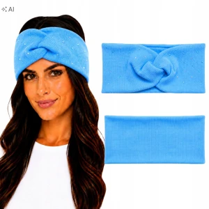 OPASKA NA GŁOWĘ Damska Bawełniana Prążek TURBAN Dżety BŁĘKITNA UNI