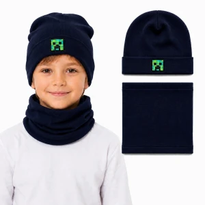 Komplet chłopięcy Creeper Minecraft granat czapka beanie podwijana + komin TK 54 cm