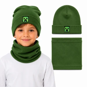 Komplet chłopięcy Creeper Minecraft trawa czapka beanie podwijana + komin TK 54 cm
