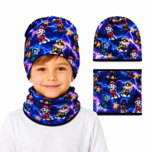 Komplet chłopięcy czapka beanie i komin Psi Patrol błyskawice bawełna na jesień TK 50 cm