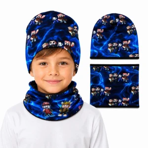 Komplet chłopięcy czapka beanie i komin nadruk Minecraft postacie błyskawice Bawełniany 54 cm