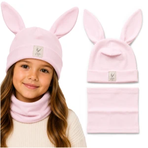 Komplet dziewczęcy czapka + komin P.RÓŻ uszy króliczka bawełna jesień wiosna 46 cm