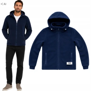 Bluza Polarowa Męska Ciepły Polar Rozpinany GRANATOWY Kaptur JANA PL