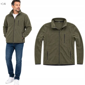 Bluza Polarowa Męska Ciepły Polar Rozpinany KHAKI Stójka JANA PL