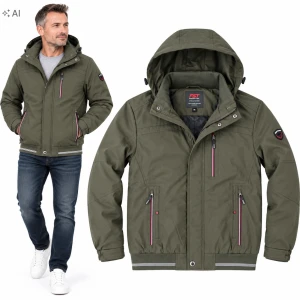 Kurtka Męska Przejściowa Jesienna z Kapturem Elegancka Khaki MP169