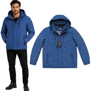 Kurtka Męska Jesienna Przejściowa elegancka z kapturem WX133 jeansowa 6XL
