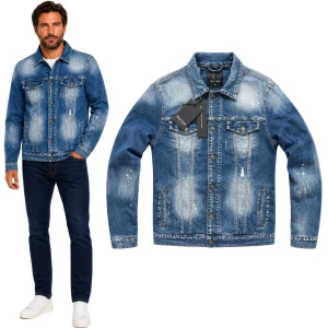 Kurtka Jeansowa Męska przetarta Katana Jeans Denim Niebieska Przejściowa M