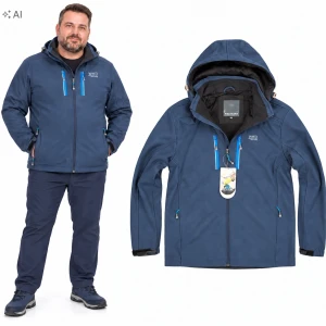 Męska kurtka jesienna SOFTSHELL jeans przeciwdeszczowa z kapturem
