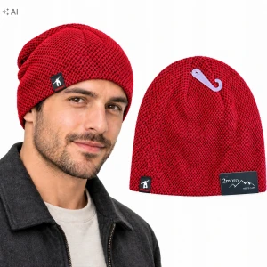 Czapka Zimowa Męska Czerwona Ciepła Siatka Beanie Ocieplana Sportowa SVR