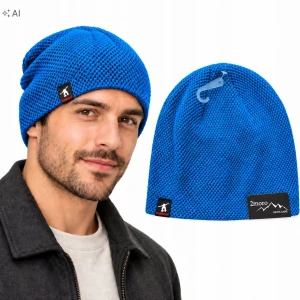 Czapka Zimowa Męska Niebieska Ciepła Siatka Beanie Ocieplana Sportowa SVR