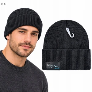 Czapka Zimowa Męska Czarny Ciepła Naszywka Beanie Ocieplana Sportowa SVR