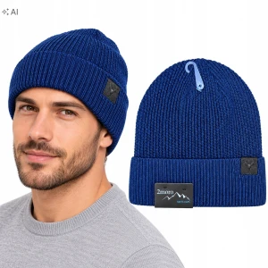 Czapka Zimowa Męska Granatowy Ciepła Naszywka Beanie Ocieplana Sportowa SVR