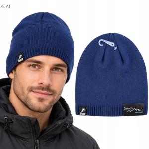Czapka Zimowa Męska Granat Ciepła Naszywka Beanie Ocieplana Sportowa SVR