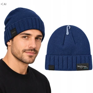Czapka Zimowa Męska Granatowy Ciepła Naszywka Beanie Ocieplana Sportowa SVR