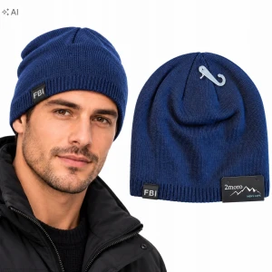 Czapka Zimowa Męska Granat Ciepła Naszywka Beanie Ocieplana Sportowa SVR