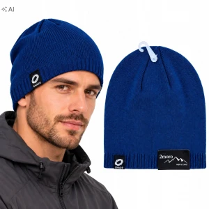 Czapka Zimowa Męska Granat Ciepła Naszywka Beanie Ocieplana Sportowa SVR