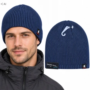 Czapka Zimowa Męska Granat Ciepła Naszywka Beanie Ocieplana Sportowa SVR