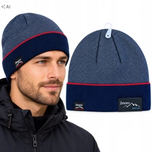 Czapka Zimowa Męska Granat Ciepła Naszywka Beanie Ocieplana Sportowa SVR