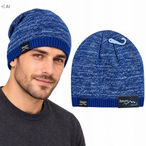 Czapka Zimowa Męska Granat Ciepła Naszywka Beanie Ocieplana Sportowa SVR