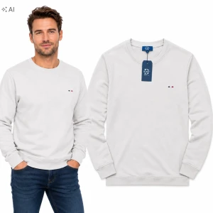 Bluza Męska Bez Kaptura Bawełniana Klasyczna Gładka Crewneck Beżowa