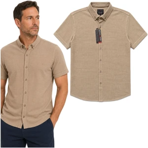 Koszulka POLO polówka zapinana krótki rękaw bawełna prążek camel 802 L